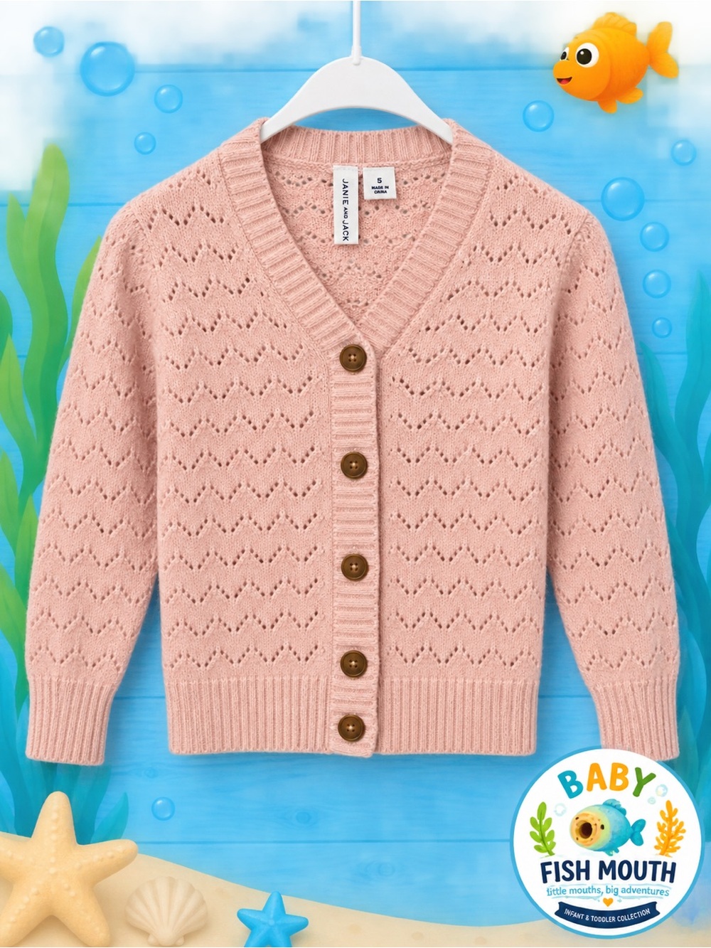 🐟 Janie and Jack Pink Pointelle Cardigan | Girls Size 5